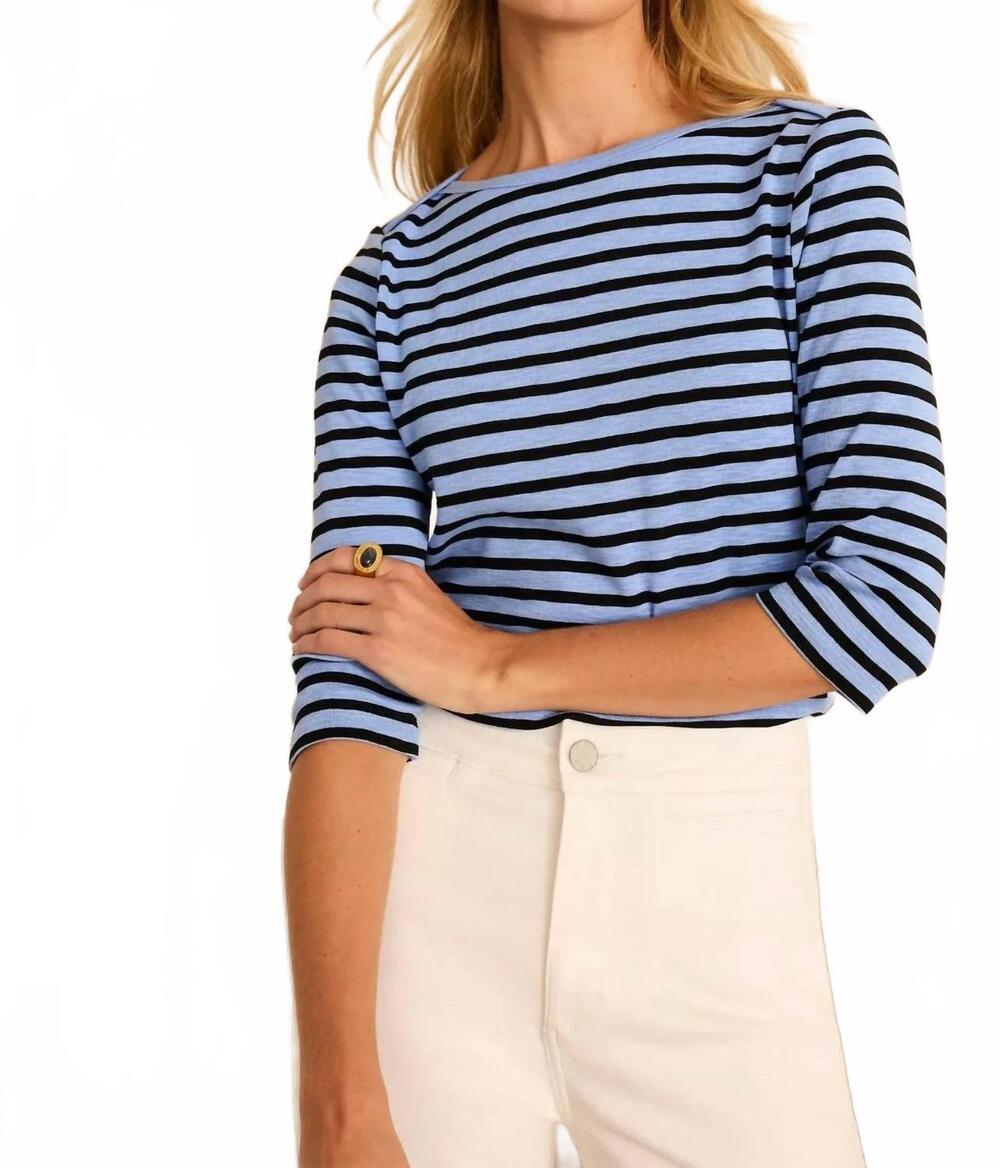 NEW NIC + ZOE stripe 3/4 sleeve tee in blue